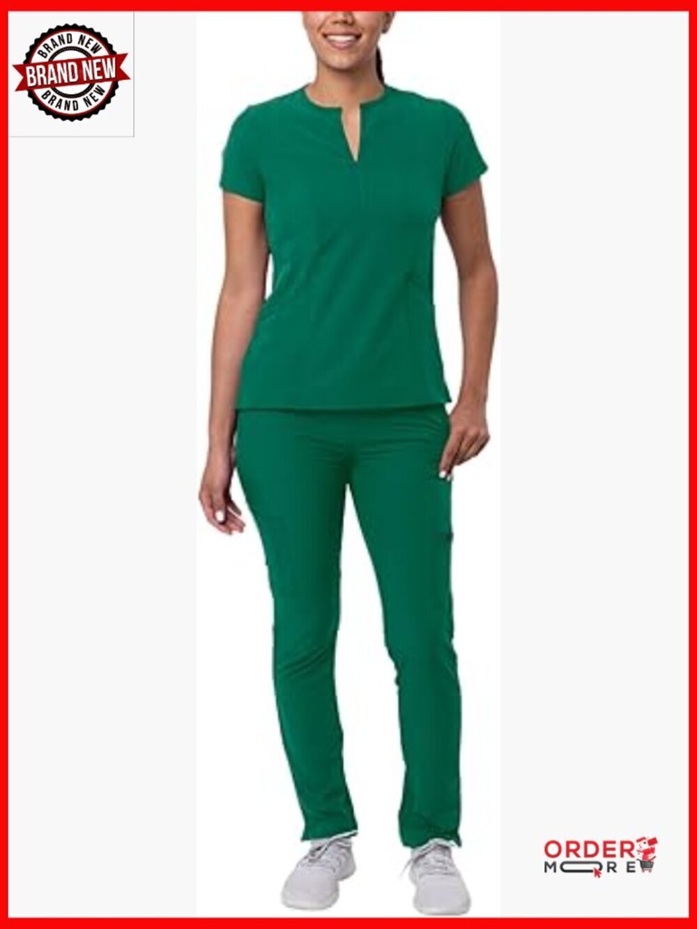 Notched V-Neck Scrub Top & Skinny Cargo Pants Set - 4-Way Stretch